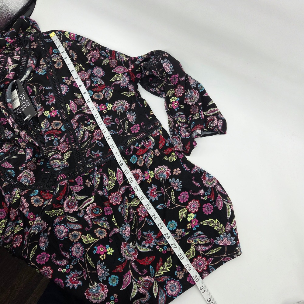 Avenue Bohemian Print Top 26/28 Black Paisley Daisy Lace Trim Bell Sleeve Boho - Picture 8 of 8